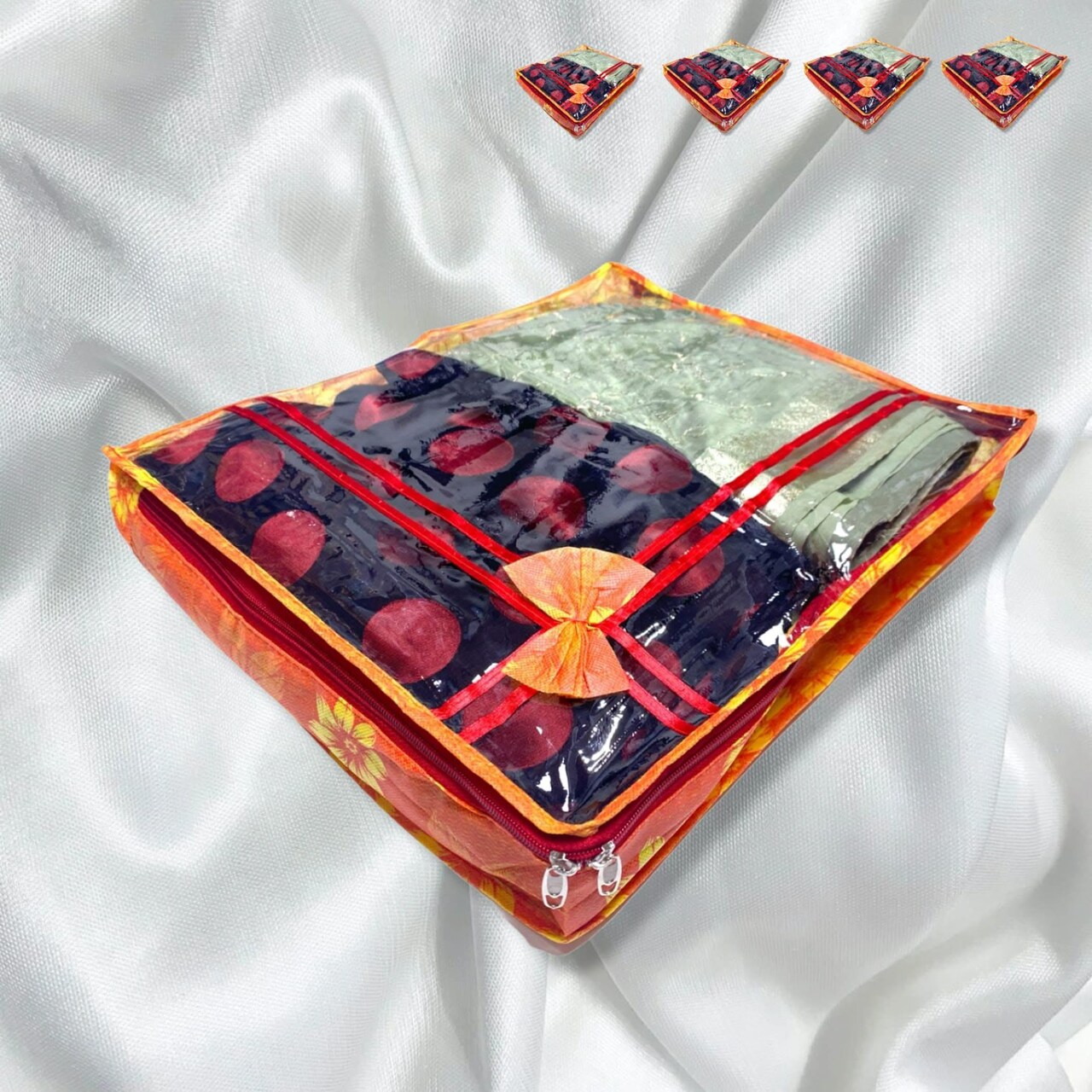 4 Piece Sari Bags Cotton Saree Covers with Zipper Closure Clothes Organizer Sari Storage Bag for Wardrobe and Gifting Storage Wedding Favor Cloth Case Birthday